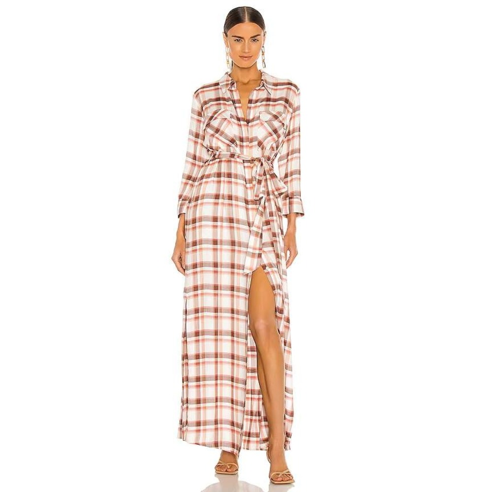 L'AGENCE Cameron Long Shirt Dress Petal Quartz Plaid Maxi Size Small